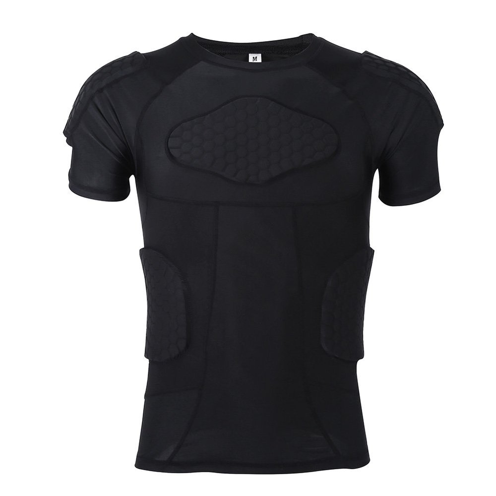Anti Collision Sports Shirts, Silicone Padded Vest Shorts Pant Black Compression Shirt Football Rib Protectors Wearable Chest Protector for Sports