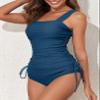 Aleumdr Womens Retro Two Piece Strappy Side Drawstring Tankini Top Padded Push up Bathing Suit Set Bikini Bottom Swimsuits Blue X-Large view 2