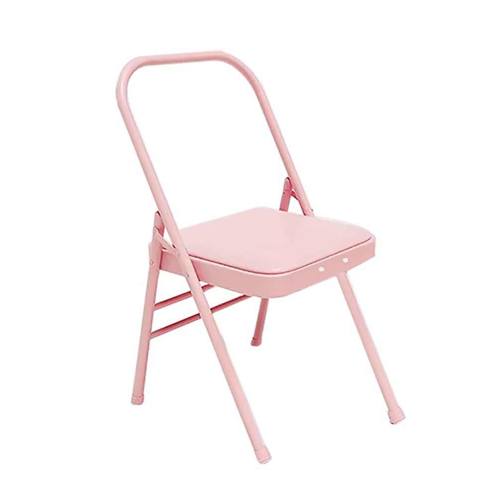 Eqvexd Pilates Yoga Chair,Iyengar Auxiliary Chair,Yoga Auxiliary Chair Backless Yoga Chair Anti-Slip,Stable with Non-Slip Feet Covers,Metal Folding Chair,Pink-Routine