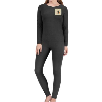 JTKBNVM A Cartoon Fox Women's Thermal Underwear Set with Soft Lined Long John Skiing Base Layer Pajama Set