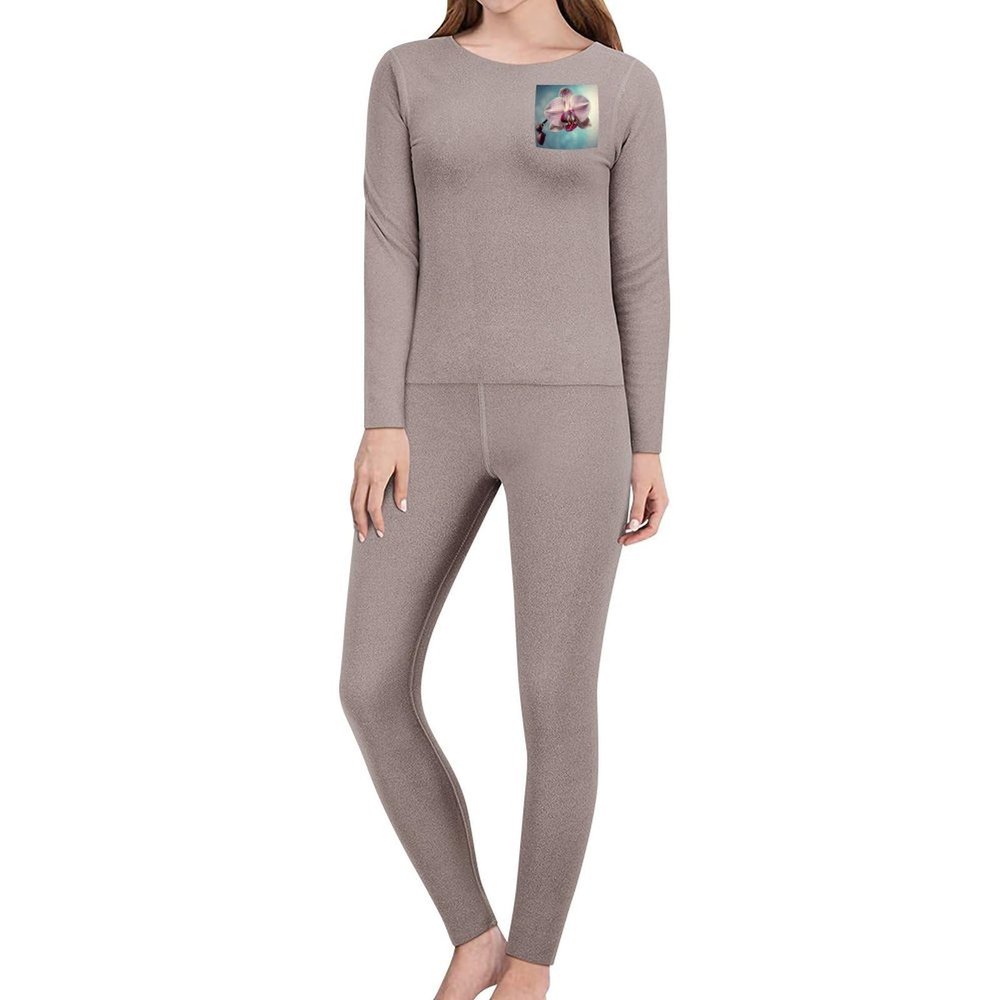 JTKBNVM A Blooming Flower Women's Thermal Underwear Set with Soft Lined Long John Skiing Base Layer Pajama Set