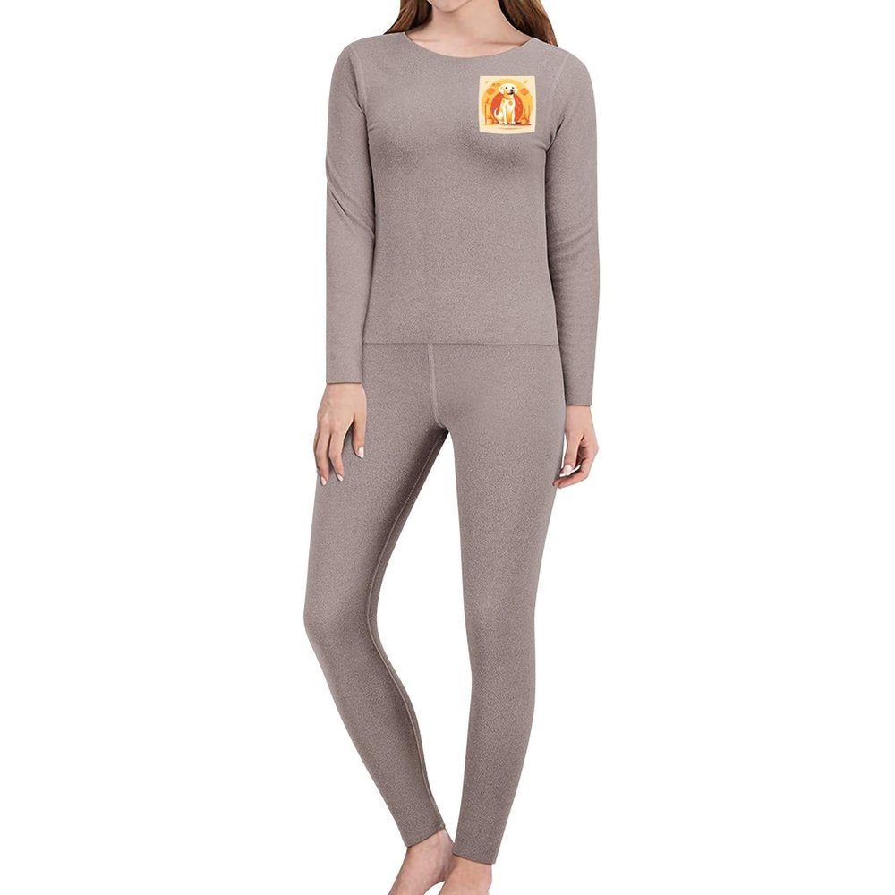 JTKBNVM A Dog Sitting Women's Thermal Underwear Set with Soft Lined Long John Skiing Base Layer Pajama Set