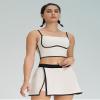 AFAVOM Women 2 Piece Tennis Skirt Set Workout Sports Bra with Side Slit Mini Skirt Two Piece Athletic Set Cami Crop Top Golf Outfit Jogger Active Contrast Panel Cheerleading Skort Sets White S view 2