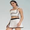 AFAVOM Women 2 Piece Tennis Skirt Set Workout Sports Bra with Side Slit Mini Skirt Two Piece Athletic Set Cami Crop Top Golf Outfit Jogger Active Contrast Panel Cheerleading Skort Sets White S view 3