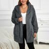 Womens Sherpa Jacket Trendy Plush Open Front Cardigan with Hood Cozy Warm Fuzzy Fleece Jacket Soft Fluffy Cardigan Sweaters Oversized Flannel Hoodie Faux Fur Coat Loose Fit Winter Jackets with Pockets view 2