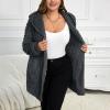 Womens Sherpa Jacket Trendy Plush Open Front Cardigan with Hood Cozy Warm Fuzzy Fleece Jacket Soft Fluffy Cardigan Sweaters Oversized Flannel Hoodie Faux Fur Coat Loose Fit Winter Jackets with Pockets view 3