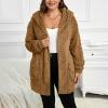 Sherpa Jacket Women Trendy Plush Open Front Cardigan with Hood Warm Cozy Fuzzy Fleece Jacket Fluffy Soft Cardigan Sweaters Oversized Flannel Hoodie Faux Fur Coat Loose Fit Winter Coats with Pockets view 2