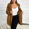 Sherpa Jacket Women Trendy Plush Open Front Cardigan with Hood Warm Cozy Fuzzy Fleece Jacket Fluffy Soft Cardigan Sweaters Oversized Flannel Hoodie Faux Fur Coat Loose Fit Winter Coats with Pockets view 3