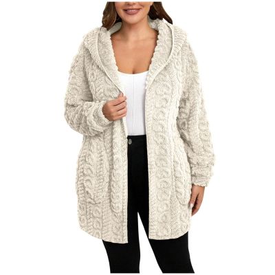 Sherpa Jacket Women Trendy Plush Open Front Hooded Cardigan Cozy Warm Fuzzy Fleece Jacket Soft Fluffy Cardigan Sweaters Oversized Flannel Hoodie Faux Fur Coat Loose Fit Winter Jackets with Pockets