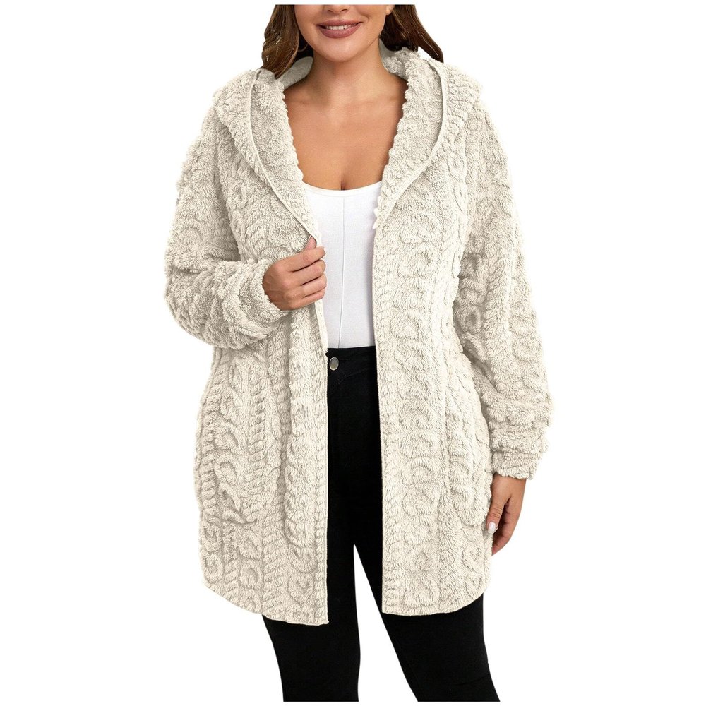 Sherpa Jacket Women Trendy Plush Open Front Hooded Cardigan Cozy Warm Fuzzy Fleece Jacket Soft Fluffy Cardigan Sweaters Oversized Flannel Hoodie Faux Fur Coat Loose Fit Winter Jackets with Pockets
