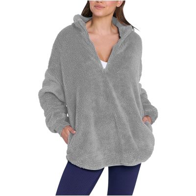 MXTPOV Womens Half Zip Sherpa Pullover Fuzzy Fleece Oversized Sweatshirts Long Sleeve Winter Warm Outerwear With Pockets amazon returns for sale Gray L