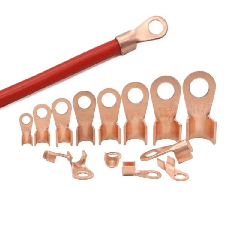 POWTAXBJGD Wire Terminal OT Type 3A 5A 10A 20A 30A 40A 50A 60A 80A Red Copper Bare Nose Lugs Crimp Open Mouth Cable Connector Splice(500 Pieces,OT-20A)
