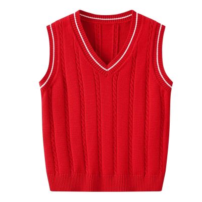 Boys and Toddler's V-Neck Cable Knit Sweater Vest Kids Girls Sleeveless Pullover School Uniform (Red, 5-6 Years)