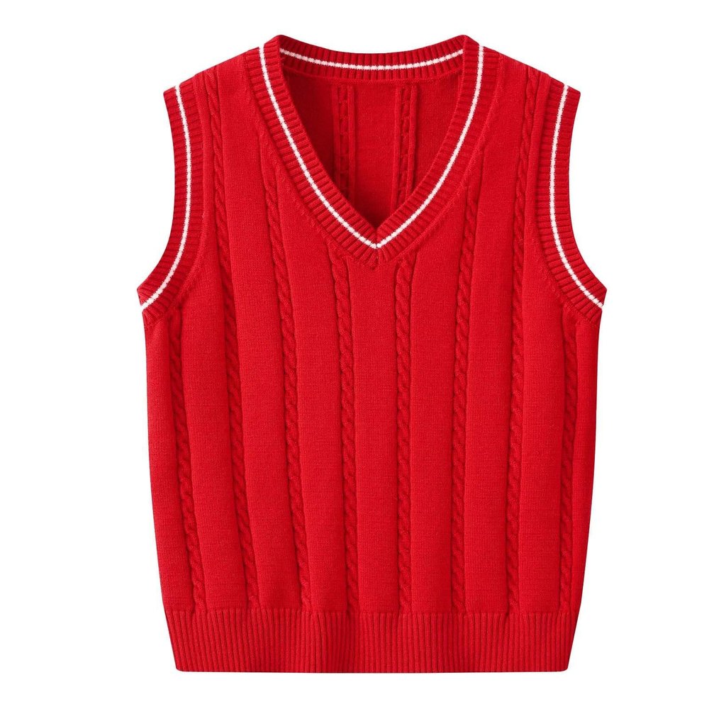 Boys and Toddler's V-Neck Cable Knit Sweater Vest Kids Girls Sleeveless Pullover School Uniform (Red, 5-6 Years)