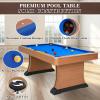 6FT Pool Table, Modern Billiard Table, Billiards Pool Table with 2 Cue Sticks, 16 Balls, Triangle, Chalk, Brush and Leg Levelers for Rec Room, Basement, Family Game Room (6 FT-Brown) view 3