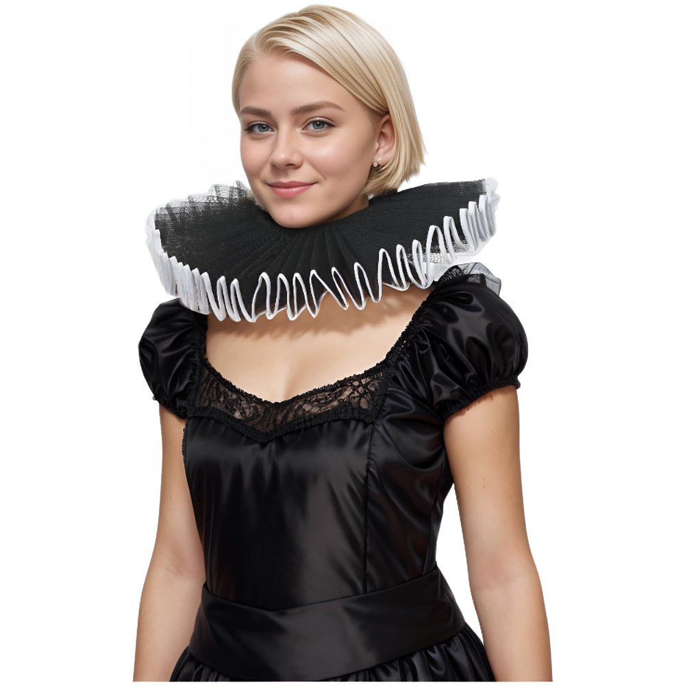 FAD-4U Elizabethan Chiffon Neck Ruff Detachable Collar for Medieval Costume Ensembles Neck Collars Black&White