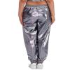 Womens Drawstring Cargo High Waist Jogger Pants Sexy Metallic Sparkly Wide Leg Pants Trousers Clubwear view 2