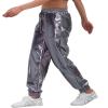 Womens Drawstring Cargo High Waist Jogger Pants Sexy Metallic Sparkly Wide Leg Pants Trousers Clubwear view 3