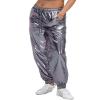 Womens Drawstring Cargo High Waist Jogger Pants Sexy Metallic Sparkly Wide Leg Pants Trousers Clubwear view 4