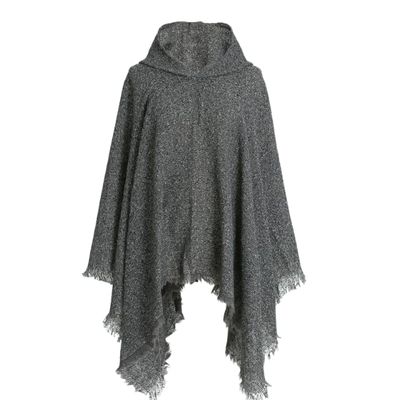 Women's Striped Crochet Poncho Casual Plaid Solid Hooded Cape with Fringe Lightweight Knitted Shawl for Women
