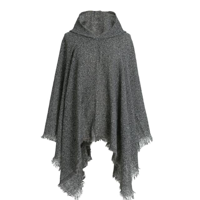 Women's Striped Crochet Poncho Casual Plaid Solid Hooded Cape with Fringe Lightweight Knitted Shawl for Women