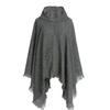 Women's Striped Crochet Poncho Casual Plaid Solid Hooded Cape with Fringe Lightweight Knitted Shawl for Women view 1