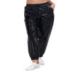 Womens Drawstring Cargo High Waist Jogger Pants Sexy Metallic Sparkly Wide Leg Pants Trousers Clubwear view 1