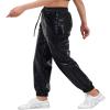 Womens Drawstring Cargo High Waist Jogger Pants Sexy Metallic Sparkly Wide Leg Pants Trousers Clubwear view 4