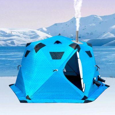 XQZMZSCP Ice Fishing Shelter, 3-8 Person Insulated Ice Fishing Tent, Pop Up Portable Ice Shanty Thermal Hub with Removable Floor Mat, Carrying Bag (Blue 5~8 People)