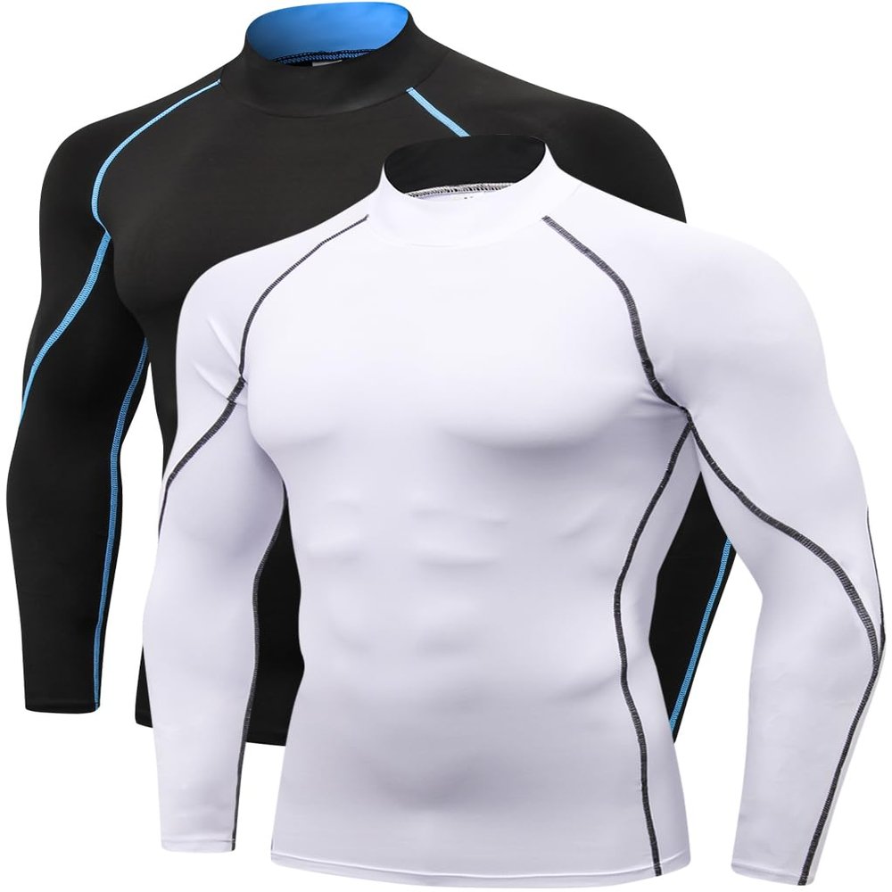 2/3 Pack Men's Compression Shirts Long Sleeve Workout Shirts Mock Turtleneck Athletic Base Layer Active Undershirts Tops