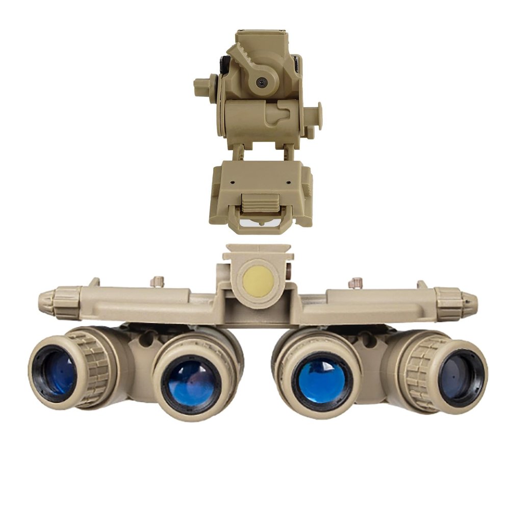GPNVG18 Night Vision Goggles with Mount for PVS15/PVS18, Four-Tube Binocular Night Vision Dummy Model for Tactical Helmet NVG Mount, Cosplay Prop,CS, No Function (Sandy with NVG Mount)