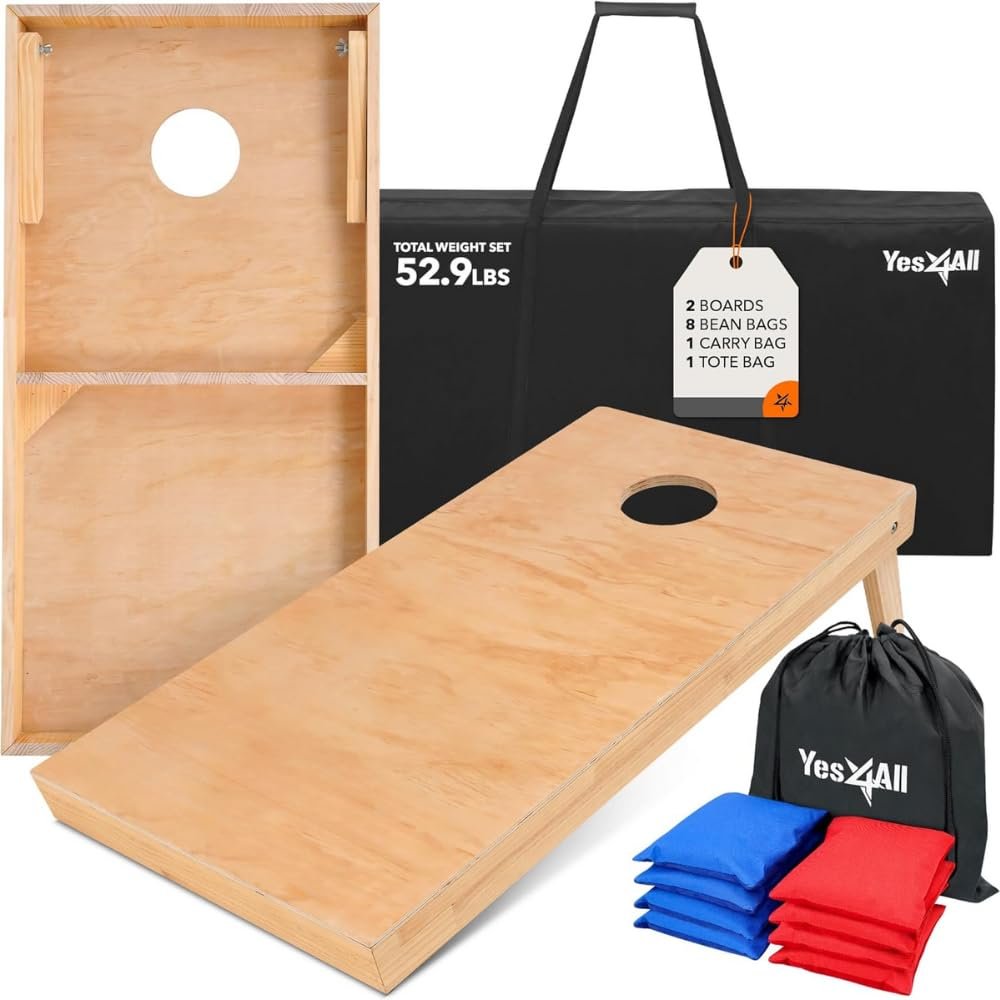Yes4All Cornhole Board Set, 52.9 lb Tournament-Grade, Impact-Resistant Plywood Surface Cornhole Boards  Includes 1 Carry Bag, 1 Tote Bag, and 8 Double-Sided Bean Bags