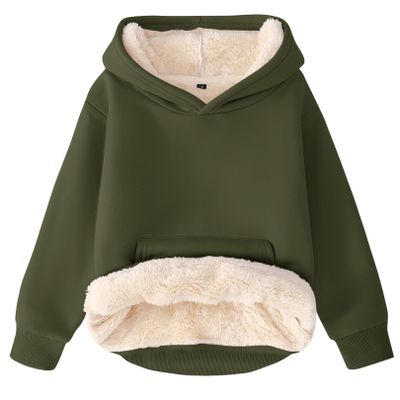 Flygo Unisex Boys Girls Fleece Lined Sherpa Hoodie Kids Warm Winter Hoodies Pullover Hooded Sweatshirt Sweater(ArmyGreen-XL)