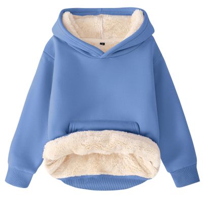 Flygo Unisex Boys Girls Fleece Lined Sherpa Hoodie Kids Warm Winter Hoodies Pullover Hooded Sweatshirt Sweater(LightBlue-S)