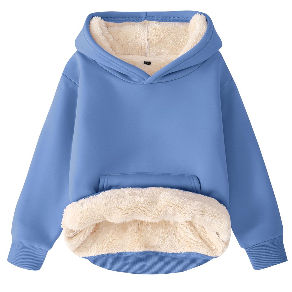 Flygo Unisex Boys Girls Fleece Lined Sherpa Hoodie Kids Warm Winter Hoodies Pullover Hooded Sweatshirt Sweater(LightBlue-S)