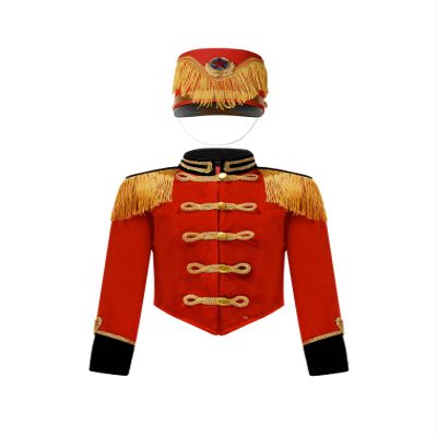 easyforever Kids Girls Boys Drum Major Team Uniform Drummer Performance Outfits Marching Band Tassel Jacket Coat and Hat B Red 4 Years