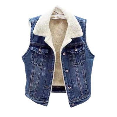 TIAFORD Women's Casual Warm Fleece Lined Denim Vest Sleeveless Fall Winter Lamb Wool Plush Thickened Cowboy Vest with Pockets
