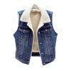 TIAFORD Women's Casual Warm Fleece Lined Denim Vest Sleeveless Fall Winter Lamb Wool Plush Thickened Cowboy Vest with Pockets view 1