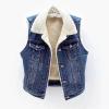 TIAFORD Women's Casual Warm Fleece Lined Denim Vest Sleeveless Fall Winter Lamb Wool Plush Thickened Cowboy Vest with Pockets view 2