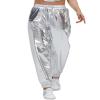 Womens Drawstring Cargo High Waist Jogger Pants Sexy Metallic Sparkly Wide Leg Pants Trousers Clubwear view 1