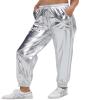 Womens Drawstring Cargo High Waist Jogger Pants Sexy Metallic Sparkly Wide Leg Pants Trousers Clubwear view 4