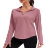 addigi Women's 1/4 Zip Long Sleeve Workout Tops Athletic Running Yoga Hiking Pullover Quick Dry UPF 50+ Sun Shirts with Thumb Hole Mauve Pink Small view 1