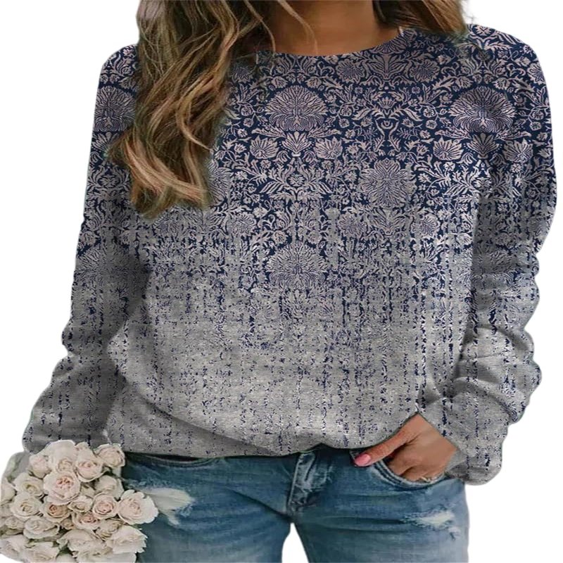 Akivide Womens Sweatshirt Causal Fall Oversized Lightweight Long Sleeve Boho Floral Print Crewneck Sweatshirts Pullover