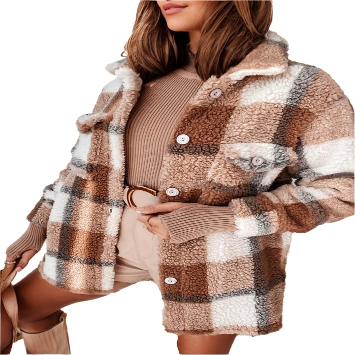 TIAFORD Womens Plaid Jacket Long Sleeve Coat Warm Autumn Winter Button Down Oversized Top with Pockets Casual Cardigan