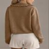Arssm Womens Ruffle Collar Cardigan Cropped Button Down Open Front Sweaters Knitted Long Sleeve Spring 2025 Elegant Outwear(Brown-L) view 4