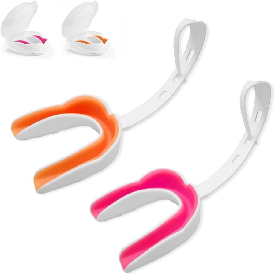 2 Pack Youth Football Mouth Guard with Strap and Case, Adults Sports Mouthguard Mouth Pieces for Football, Boxing, Basketball, Rugby, Hockey, Lacrosse, MMA, Wrestling, Soccer (Pink& Orange)