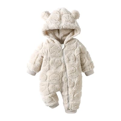 MYGBCPJS Baby Boys Girls Fuzzy Bear Ears Hooded Romper Long Sleeve Toddler 2 Way Zipper Jumpsuit Bodysuit Outwear Snowsuit