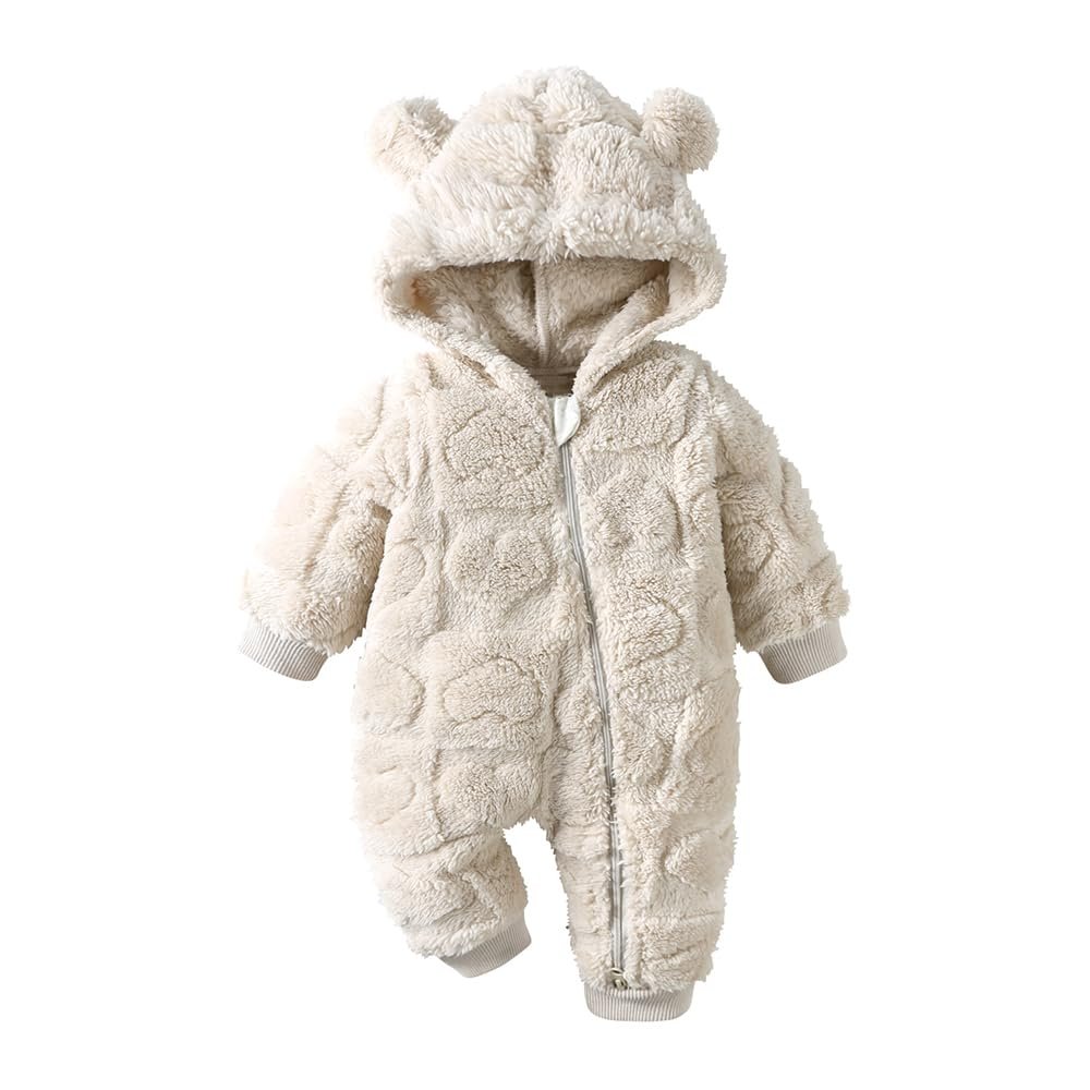 MYGBCPJS Baby Boys Girls Fuzzy Bear Ears Hooded Romper Long Sleeve Toddler 2 Way Zipper Jumpsuit Bodysuit Outwear Snowsuit