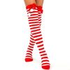 deladola Christmas Striped Thigh High Socks,Candy Cane Stockings with Bow for Women (Red Bow) view 1