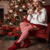 deladola Christmas Striped Thigh High Socks,Candy Cane Stockings with Bow for Women (Red Bow) view 2